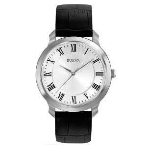 Bulova Black Leather Strap Quartz Wristwatch