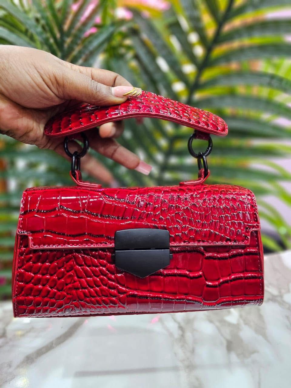 Red Patent Crocs Bag