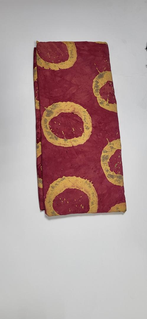 Adire Crepe Fabric 19- Oxblood/Orange