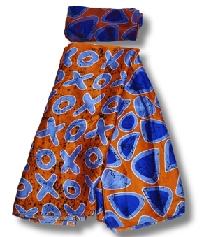 Silk and Chiffon Fabric 17- Blue/Orange