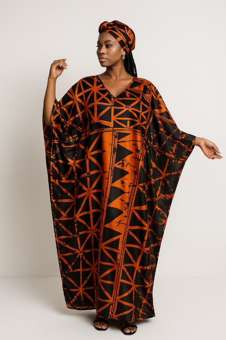 Silk and Chiffon Fabric 50- Orange/ Black