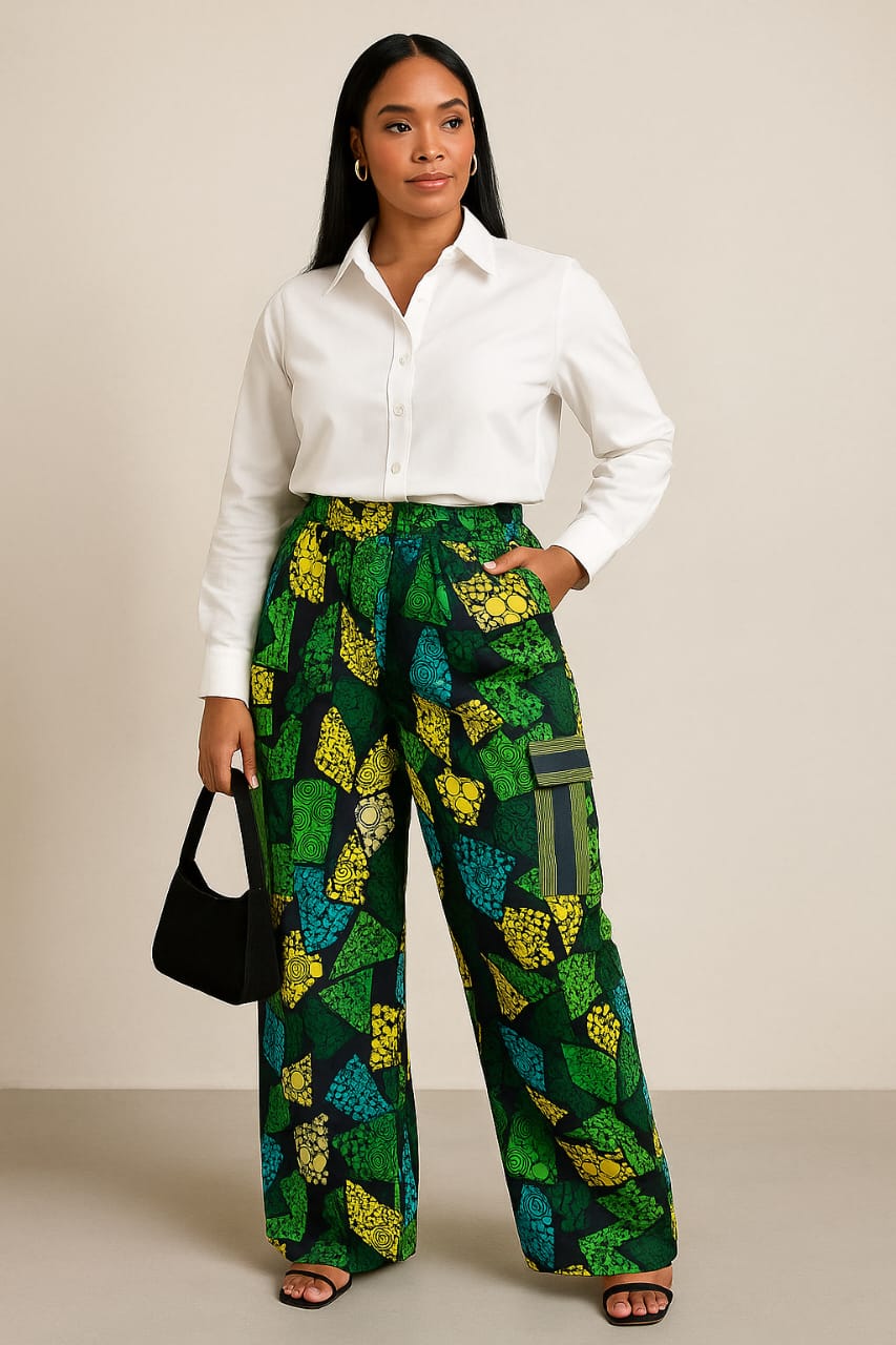 Wide Leg Ankara and Aso Oke Cargo Pants