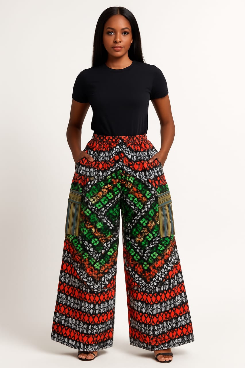 Ankara Cargo Pants- Red/Green