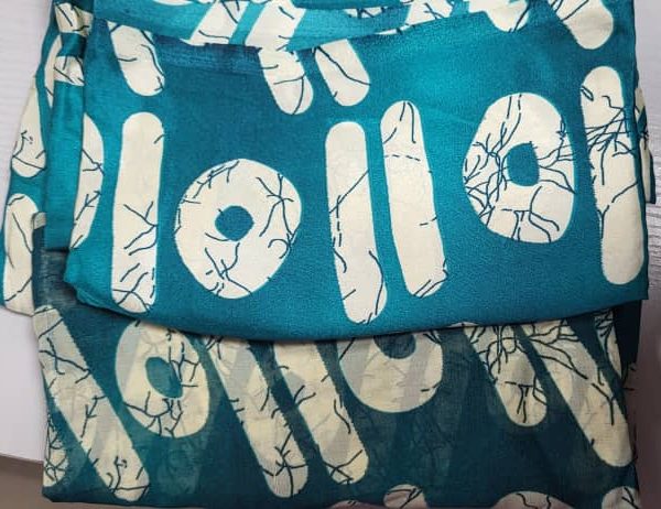 Luxury Patterned Teal Silk and Chiffon for 2PC for Ladies