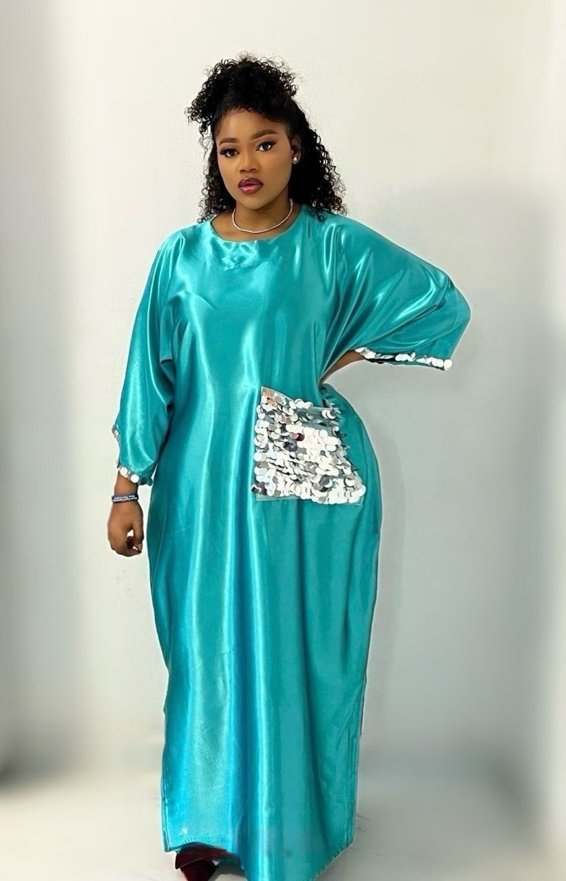 Teal Silk Long Bubu Dress