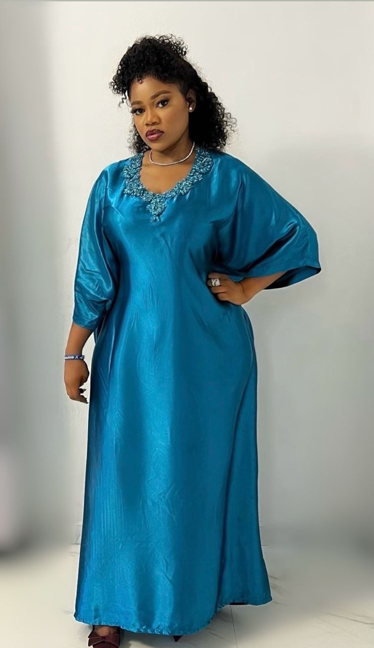 Teal Bedazzled Embroidered Silk Dress