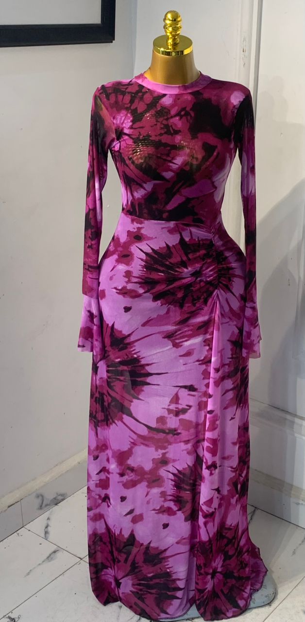 Colorful Long Sleeved Mesh Dress