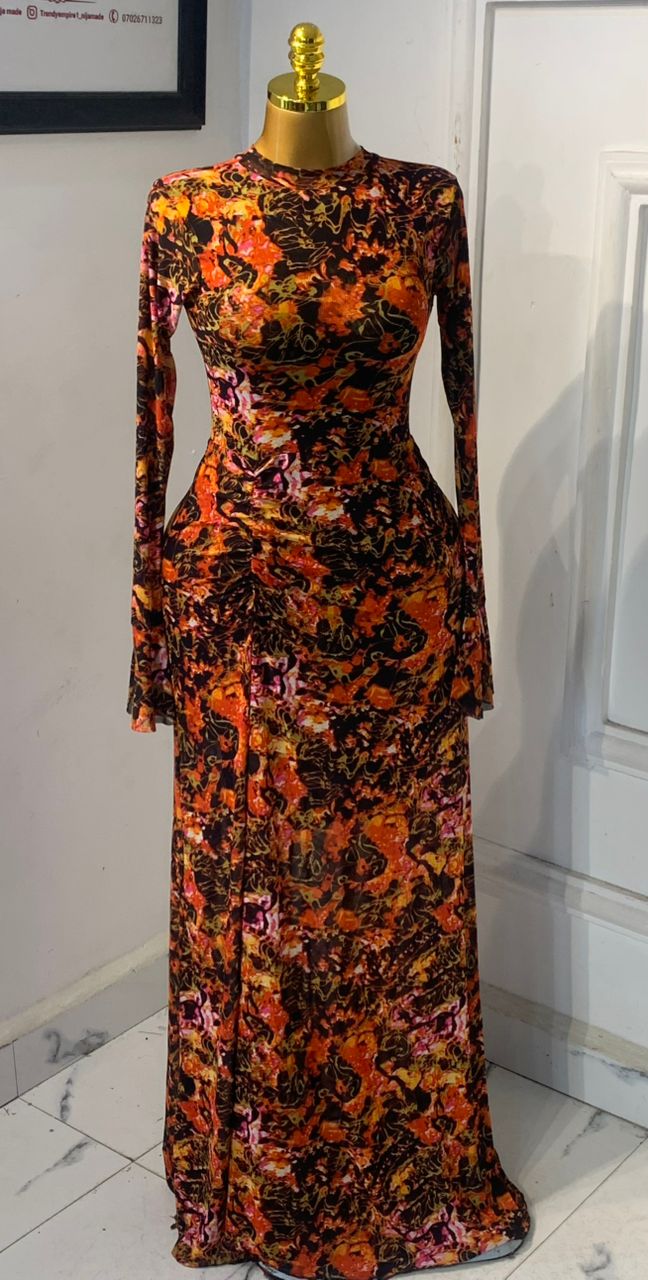 Colorful Long Sleeved Mesh Dress