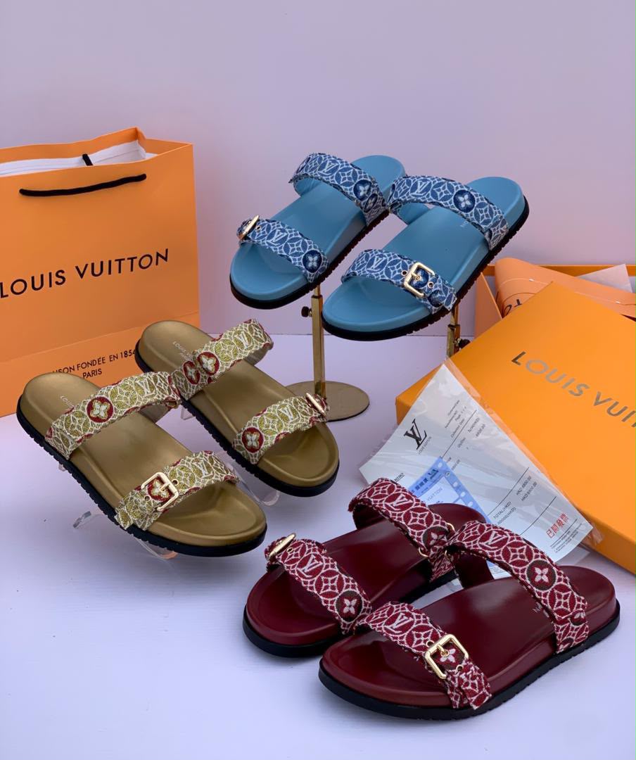 Louis V Women's Leather Slide Slippers