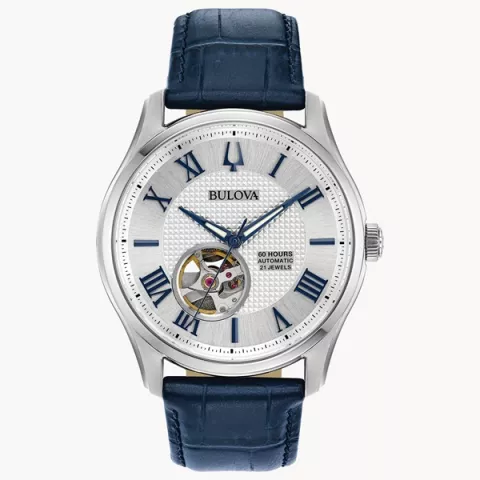 Bulova Navy Leather Strap Quartz Wristwatch