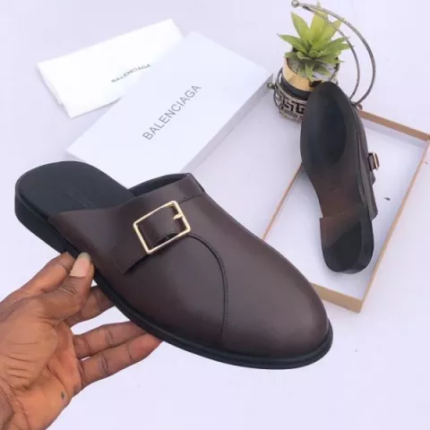 Balenciaga Side Buckle Leather Half Brown Shoe