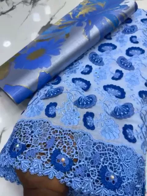 Sky Blue Lace with Matching Damask