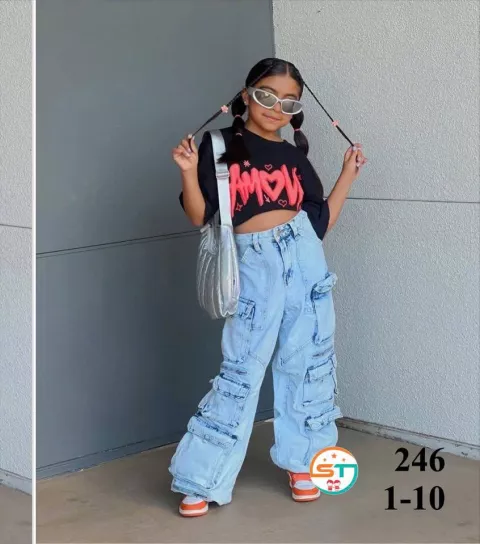 Kids Sky Blue Denim And A Black Tee