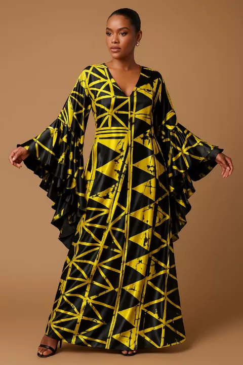 Silk and Chiffon Fabric 45- Yellow/Black