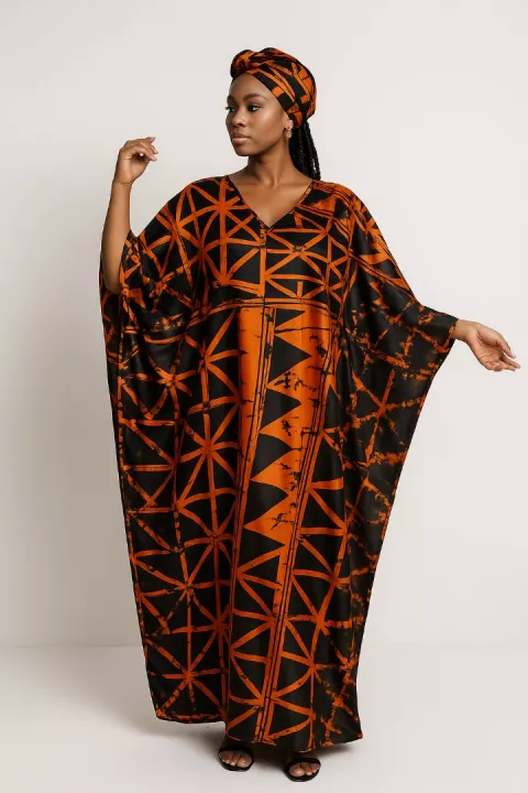 Silk and Chiffon Fabric 50- Orange/ Black