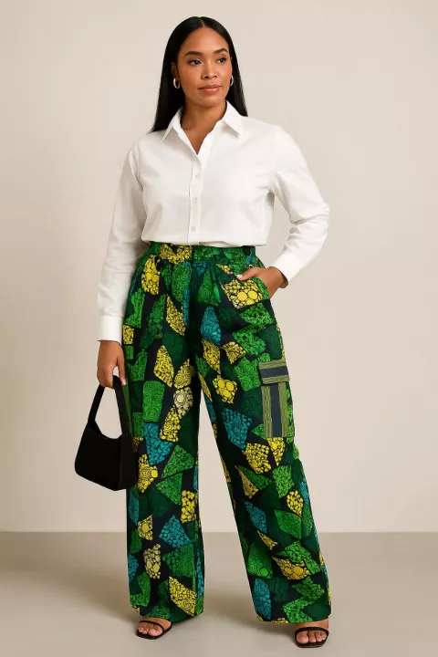 Wide Leg Ankara and Aso Oke Cargo Pants