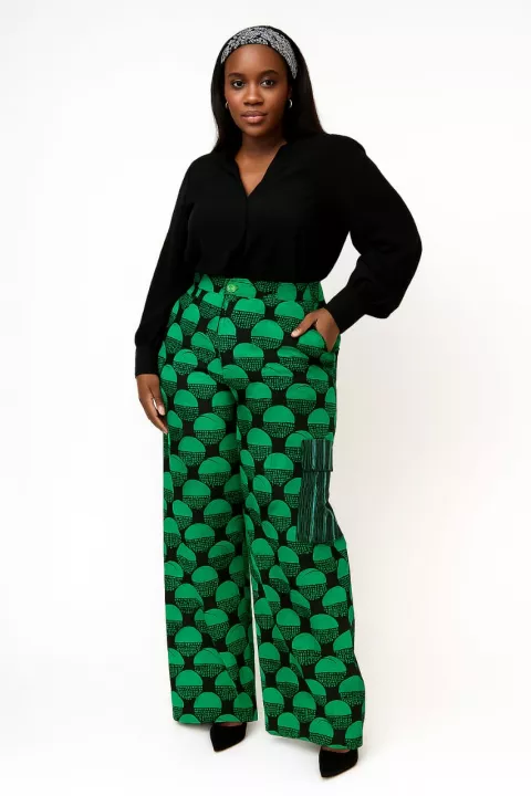 Ankara Cargo Pants- Green/Black