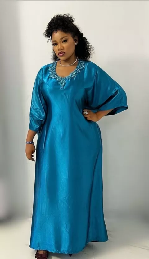 Teal Bedazzled Embroidered Silk Dress