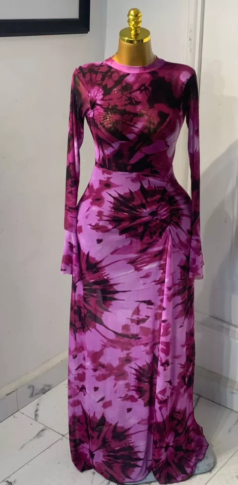 Colorful Long Sleeved Mesh Dress
