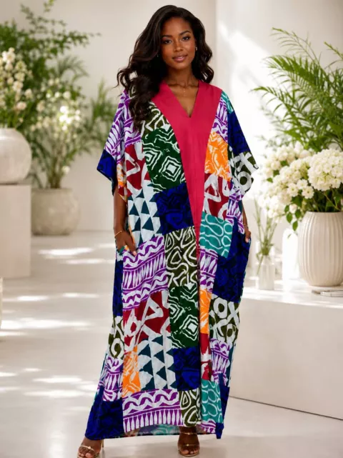 Colorful Patchwork Design Ankara and Aso Oke Long Dress