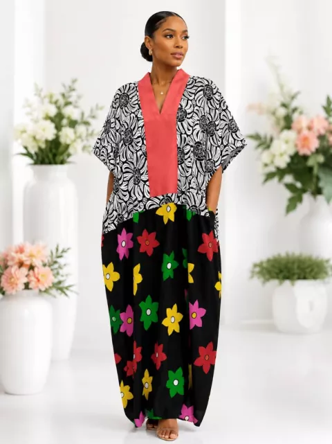 Mixed Fabric Ankara and Aso oke Long Bubu Dress