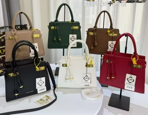Women's Structured Leather Handbag with Lock Detail
