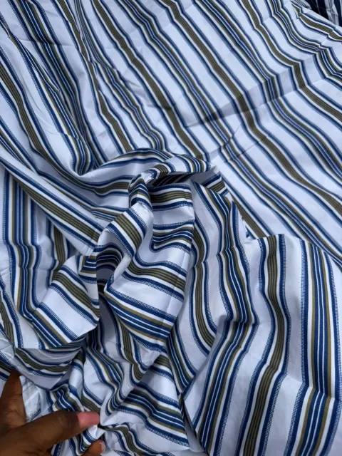 Premium Blue and Brown Stripe Cotton Fabric by the Yard