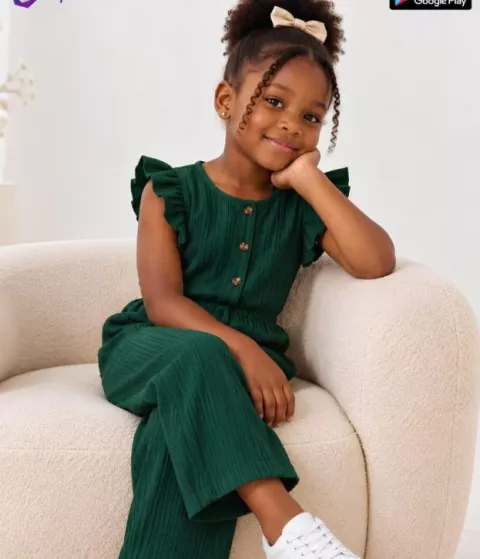 Green Velvet Independent Day Jumpsuit for Girls