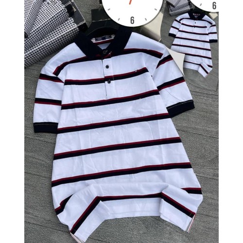 White Tommy Hilfiger T- Shirt with Black And Red Stripes