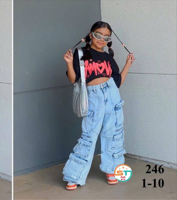 Kids Sky Blue Denim And A Black Tee