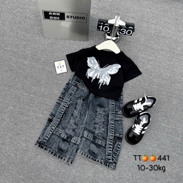 Black Combat Denim & A White Top For Kids
