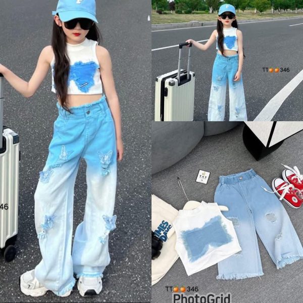 Girl's Jeans Set with Crop T-shirt