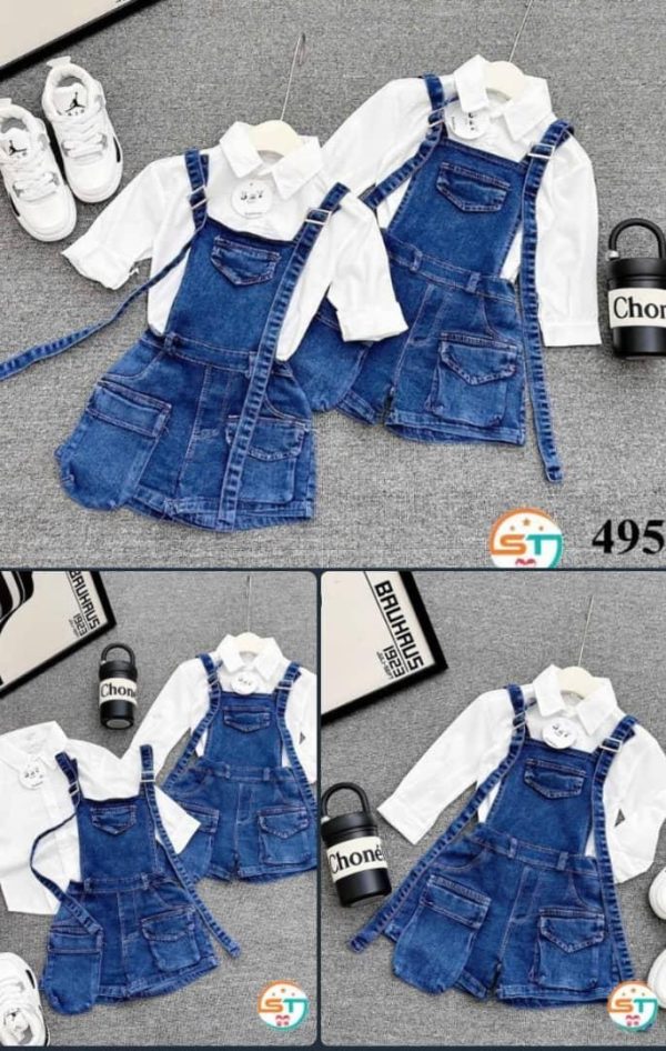 Girl's Jeans Dungarees Set with White shirt