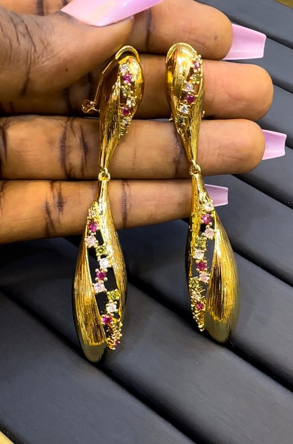 Beautifully Stoned Gold Earrings - Image 2