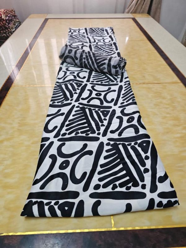 Silk and Chiffon Fabric- Black/White - Image 2