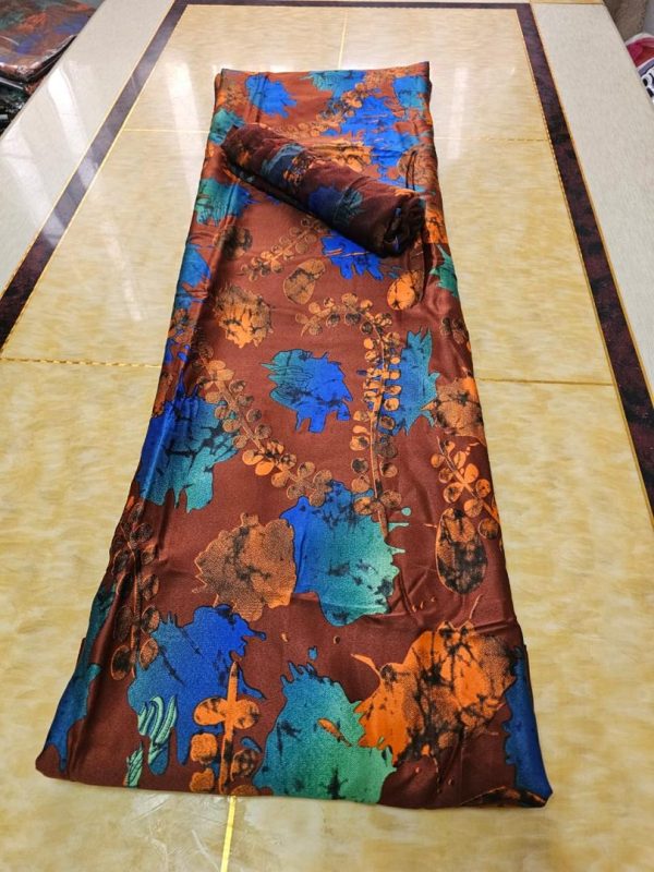 Silk and Chiffon Fabric- Blue/Orange - Image 2