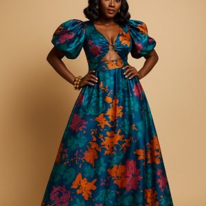 Silk and Chiffon Fabric- Blue/Orange