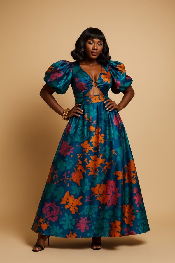Silk and Chiffon Fabric- Blue/Orange