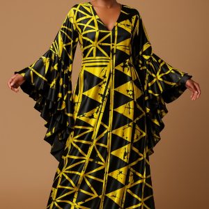 Silk and Chiffon Fabric- Yellow/Black