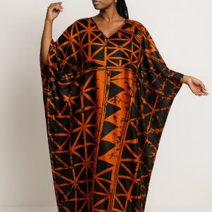 Silk and Chiffon Fabric- Orange/ Black