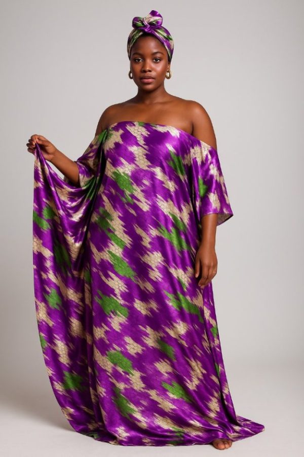 Silk and Chiffon Fabric- Purple/Cream