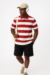 Red and White Stripped Collar Neck T-shirt