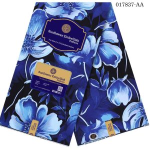 Sunflower Embellish Pretty Flowery Designed Ankara- Blue