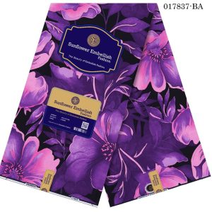 Sunflower Embellish Pretty Flowery Designed Ankara- Purple