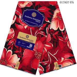 Sunflower Embellish Pretty Flowery Designed Ankara- Red