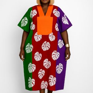 The Kaima Orange Aso Oke and Ankara Dress