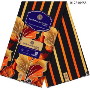 Sunflower Embellish Pretty Flowery Designed Ankara- Black/ Orange
