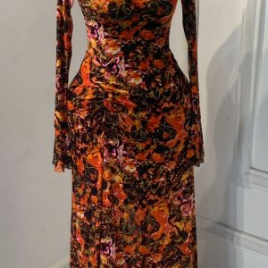 Colorful Long Sleeved Mesh Dress