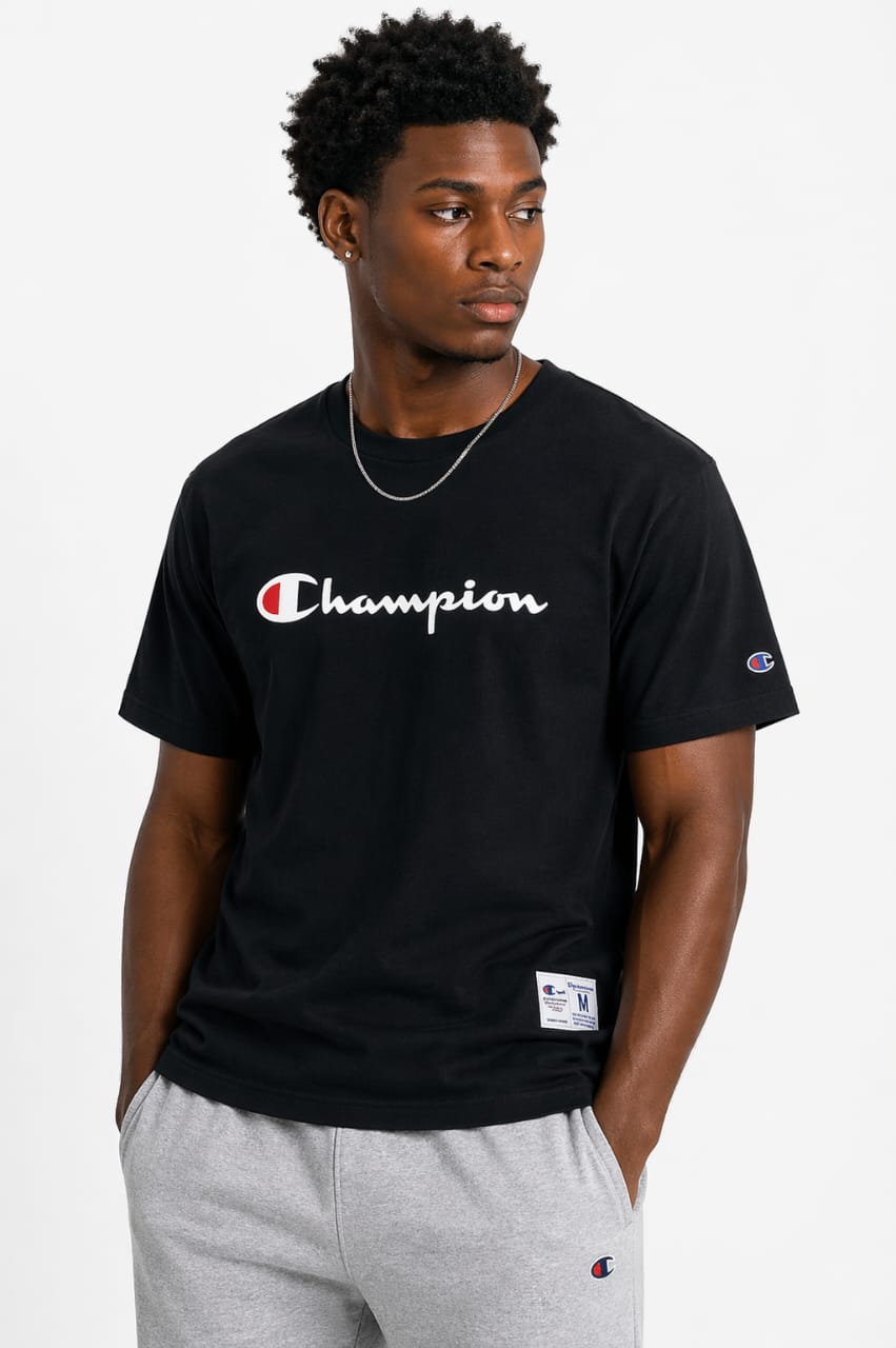Men's Casual Champion T-shirt- Black - Image 2