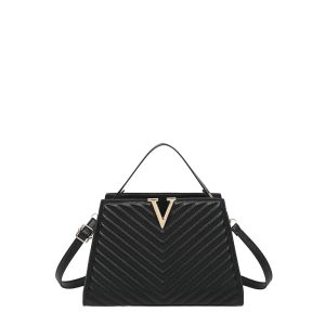 Ladies Leather Midi Handbag - Black